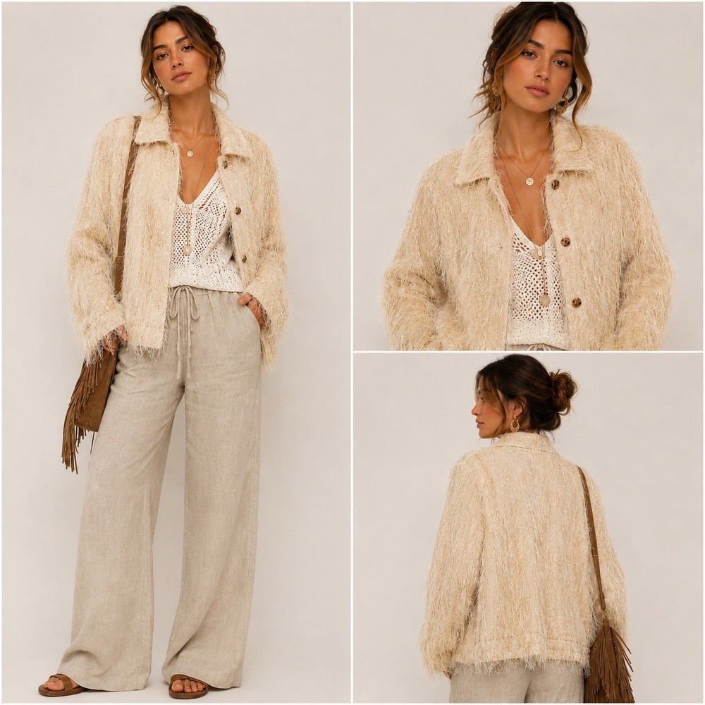Something Special Vintage Gold Furry Eyelash Jacket 90s Glam OS Fits L-XXL